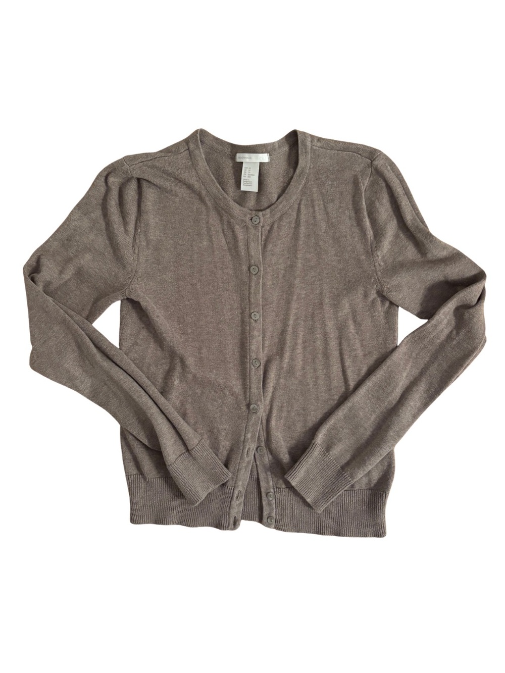 H&M Taupe Crewneck Button Cardigan Sweater